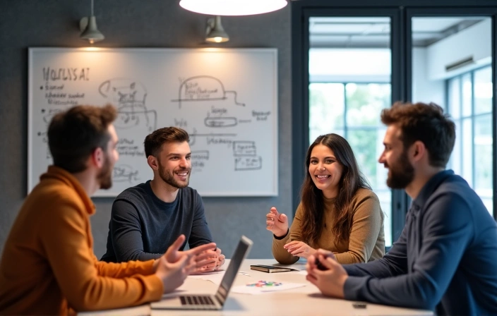 A group of friends brainstorming ideas for a fitness platform.
