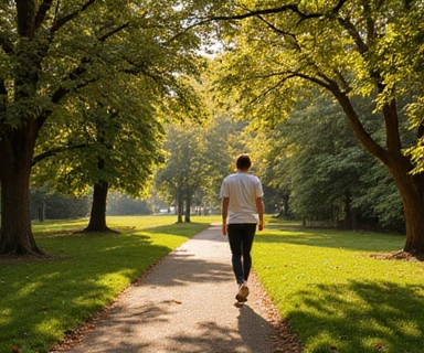Person brisk walking in a park