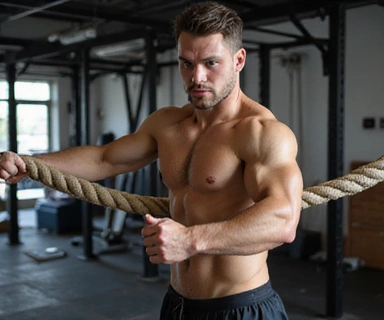 Person doing battle ropes