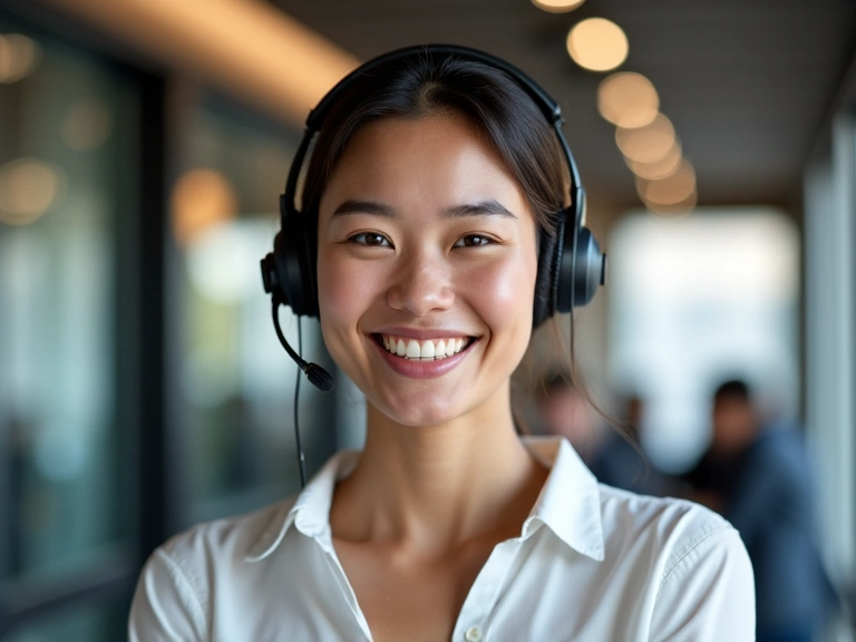 Friendly customer service representative smiling