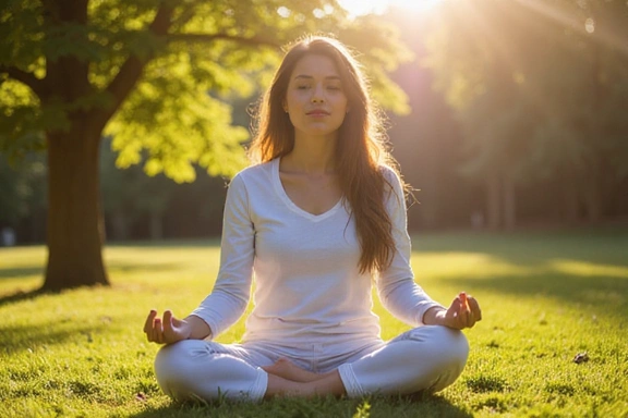 Woman meditating in a serene environment