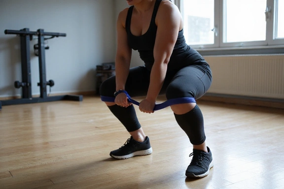 Person doing band squats