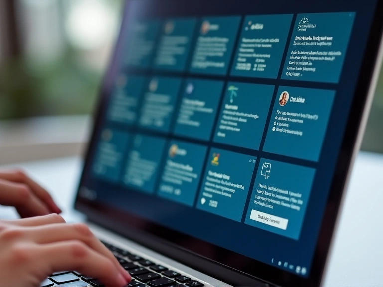 Laptop screen showing data collection forms and icons