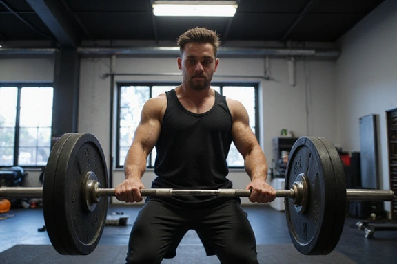 A person lifting weights with determination.