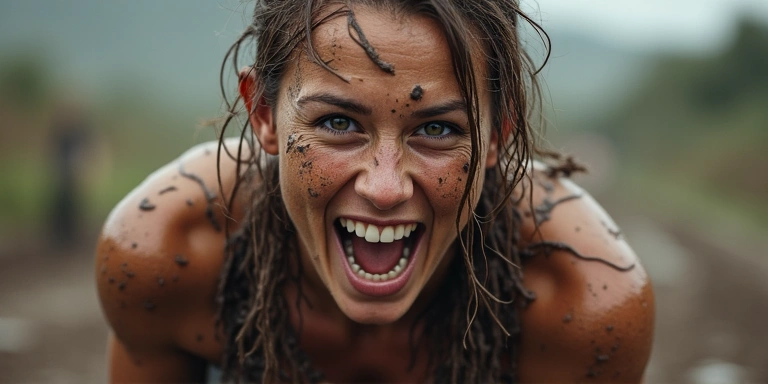 A determined athlete completing an obstacle course, representing The Spartan Challenge