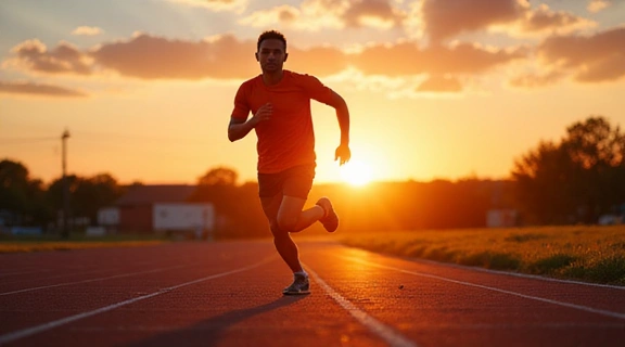 Athlete running on a track, symbolizing cardio and endurance